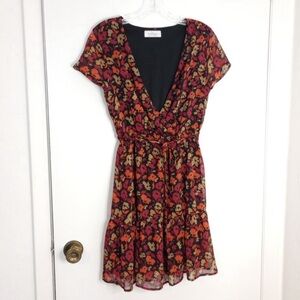 Kaileigh Fall Colors Floral Mini Faux-Wrap Dress NWOT